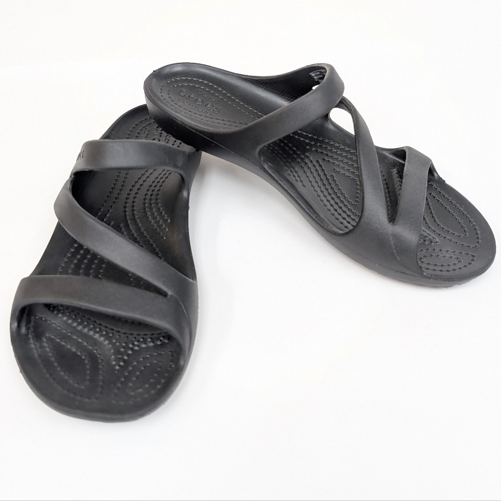 Crocs Slip On Black Strappy Sandals Size 9